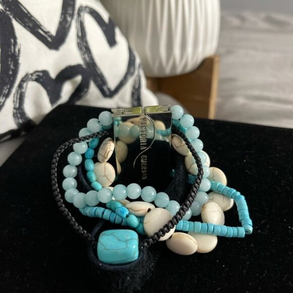 VICTORIA EMERSON Handcrafted TURQUOISE Nugget Agate AQUA STONE Wrap BRACELET - Picture 3 of 4